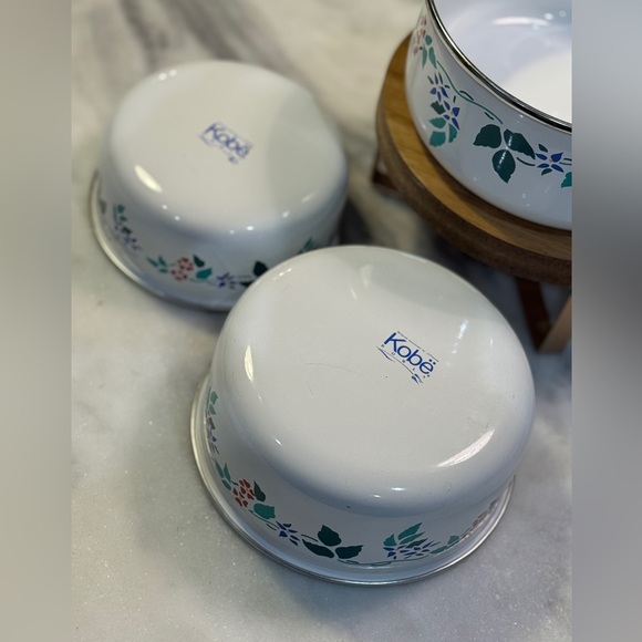 Vintage Kobe Kitchen Bowls Floral Pattern Enamel Metal Mixing Nesting Bowls - Picture 6 of 11